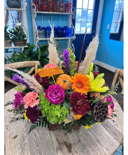 Thanksgiving Wicker Basket of Blooms  Holiday 