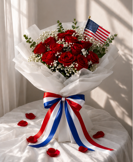 The Americana Rose Wrap Call Us for Faster Service & Daily Specials: (915) 303-8500 Text Us to Order Anytime: (915) 505-3708 Your trusted source for Flowers & Delivery in El Paso TX