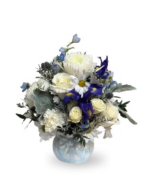 The Baby Boy Bundle of Joy Arranged Flowers in Keepsake Ceramic Container