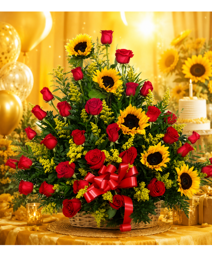 The Celebration Sunflower Basket Call Us for Faster Service & Daily Specials: (915) 303-8500 Text Us to Order Anytime: (915) 505-3708 Your trusted source for Flowers & Delivery in El Paso TX