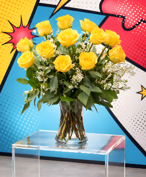 THE CLASSIC 1 & 2 DOZEN YELLOW ROSES  VASE ARRANGEMENT