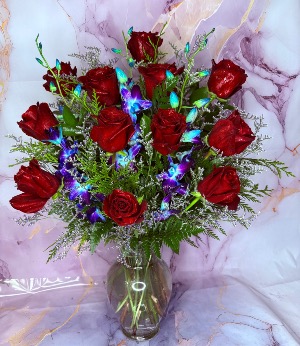 The Extraordinary Large Combo Roses with dendros in a large vase