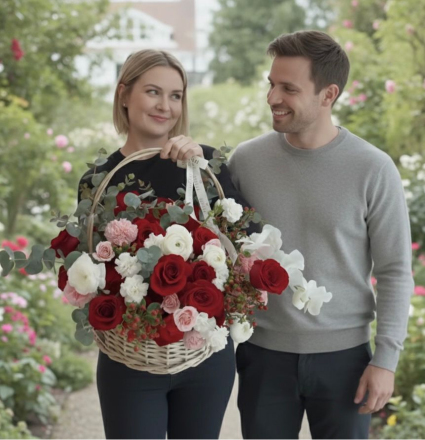 Designer Basket Red Roses and Basket