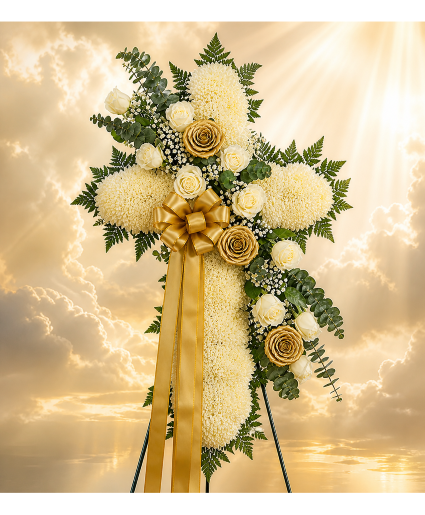 The Gilded Peace Cross Call Us for Faster Service & Daily Specials: (915) 303-8500 Text Us to Order Anytime: (915) 505-3708 Your trusted source for Flowers & Delivery in El Paso TX 