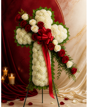 The Ruby & Ivory Tribute Cross Call Us for Faster Service & Daily Specials: (915) 303-8500 Text Us to Order Anytime: (915) 505-3708 Your trusted source for Flowers & Delivery in El Paso TX