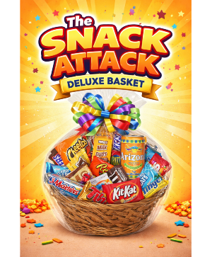 The Snack Attack Deluxe Basket Call Us for Faster Service & Daily Specials: (915) 303-8500 Text Us to Order Anytime: (915) 505-3708 Your trusted source for Flowers & Delivery in El Paso TX