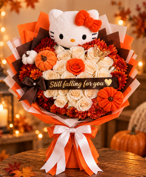 The Still Falling for You Kitty Bouquet Call Us for Faster Service & Daily Specials: (915) 303-8500 Text Us to Order Anytime: (915) 505-3708 Your trusted source for Flowers & Delivery in El Paso TX