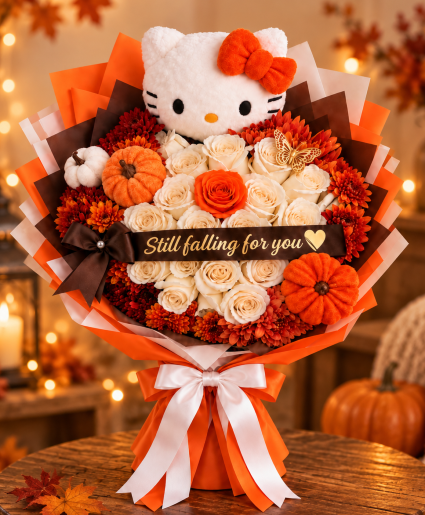 The Still Falling for You Kitty Bouquet Call Us for Faster Service & Daily Specials: (915) 303-8500 Text Us to Order Anytime: (915) 505-3708 Your trusted source for Flowers & Delivery in El Paso TX