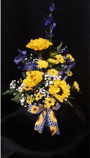 The Sun  will come out tomorrow blue vase arrangement