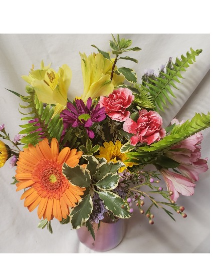 THIS N THAT...BRIGHT MIXTURE OF   (E) flowers In a quart mason jar!