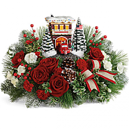 Thomas Kinkade's Festive Fire Station Collectors centerpiece 