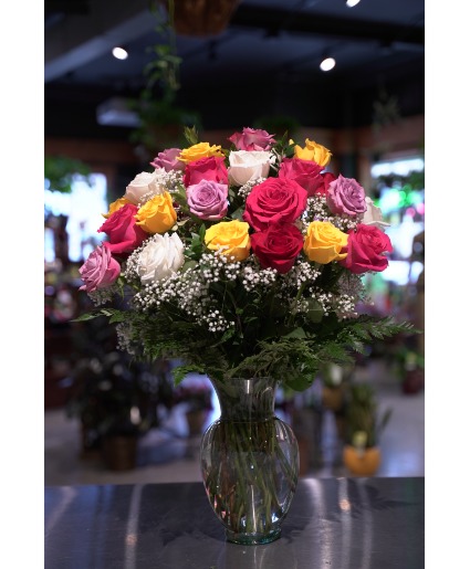 THREE Dozen Mixed Roses Vased With Baby's Breath in South