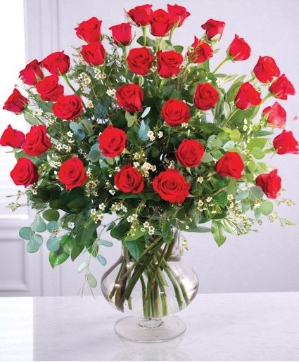 Three Dozen Red Roses Vase Arrangement 