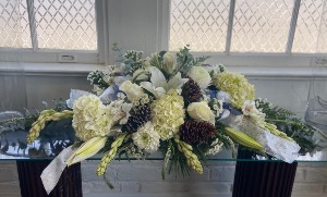 Touch of blue centerpiece Holiday centerpiece. Great for Hanukkah or Christmas 