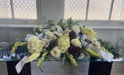 Touch of blue centerpiece Holiday centerpiece. Great for Hanukkah or Christmas 