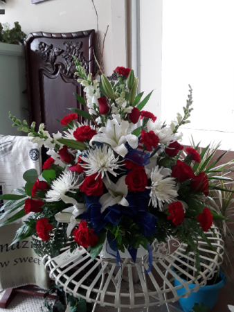 Touch of Blue Fresh funeral spray