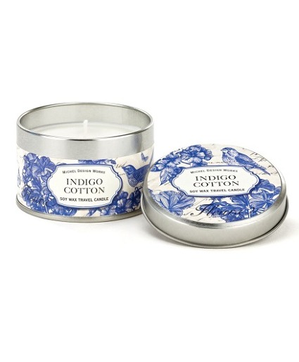 Travel Tin - Indigo Cotton 4oz Travel Candle that Burns 20 Hours