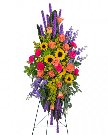 Treasured Memories Standing Spray Sympathy in Nevada, IA | Flower Bed