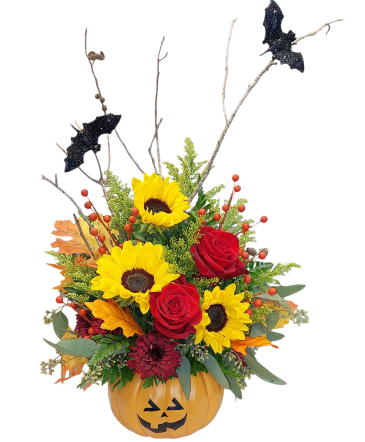 Trick or Treat Bouquet Ceramic Pumpkin in Sun City Center, FL | SUN CITY CENTER FLOWERS AND GIFTS