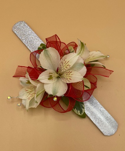 Triple Alstro with Rhinestones on Slap Band Corsage