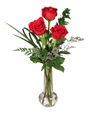 Triple Rose Bud Vase 3 Premium Roses