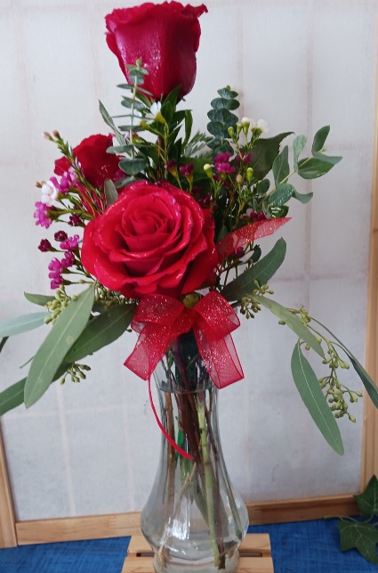 Triple Rose Delight Three Roses in a Bud Vase