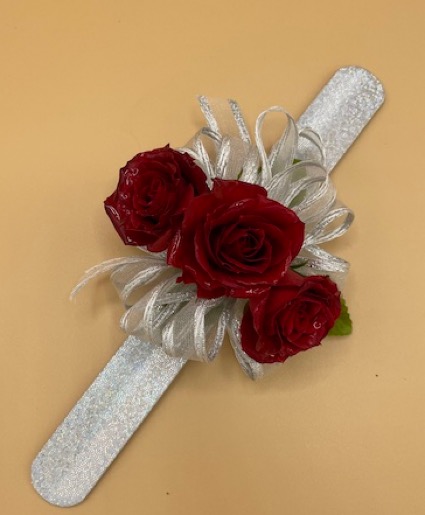 Triple Spray Rose Corsage on Slap Band Corsage