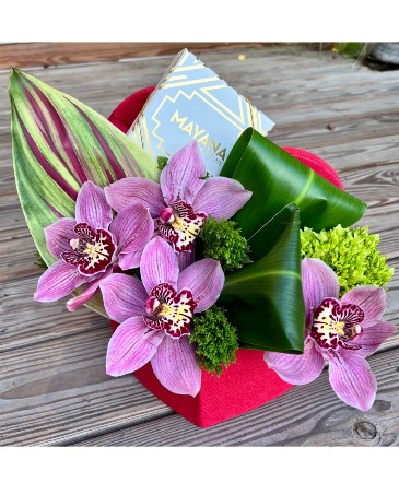Tropical Heart Of Orchids & Chocolates Chocolate and Floral Arrangement in Key West, FL | Petals & Vines