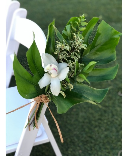 Tropical Leaf & Orchid Aisle Marker Hand Tied Bouquet