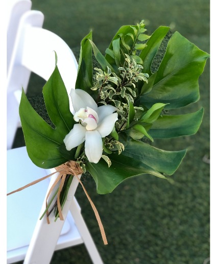 Tropical Leaf & Orchid Aisle Marker Hand Tied Bouquet