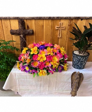 Tropical Tranquility Silk Flower Headstone Arrangement 