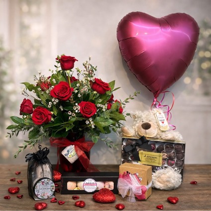 True Love #6 Roses, Teddy Bear, Chocolates Bundle