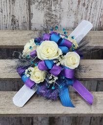 Turquoise Blue and Lavender Wrist Corsage 