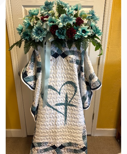 Turquoise throw and artificial florals  Throw spray