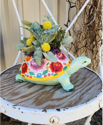 Turtle Oasis Planter Permanent Botanical Arrangement