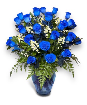 Two Dozen Blue Roses Vase