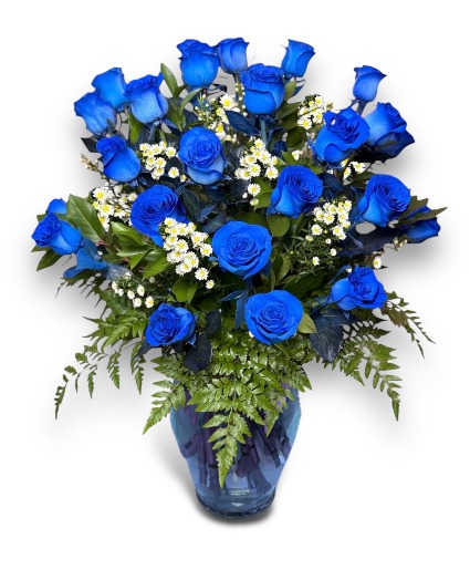 Two Dozen Blue Roses Vase