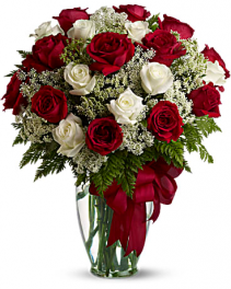 Two Dozen Red & White Roses 