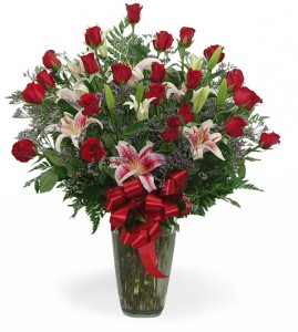 Two Dozen Rose Vase With Stargazer Lily
