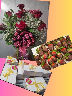 Ultimate Rose Package  Roses, Strawberries, sweet box 