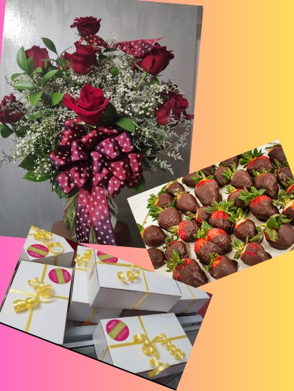 Ultimate Rose Package  Roses, Strawberries, sweet box 