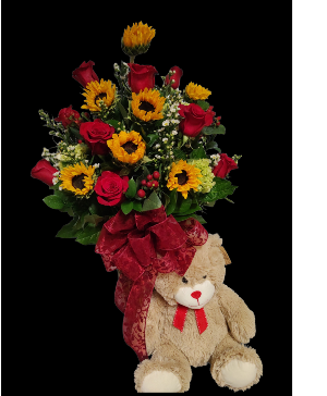 Unbearable love out of red roses Roses and sunflowers 