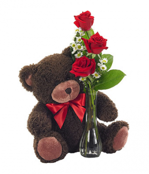 UnBEARable Without You Rose Bud Vase Arrangement