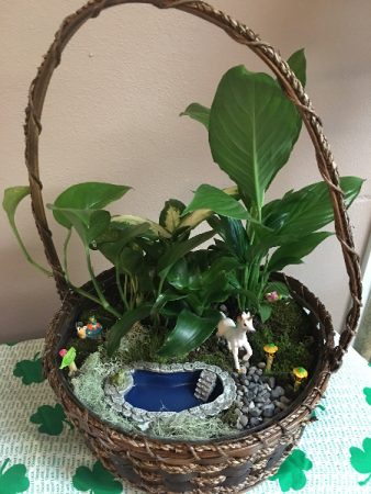 unicorn in the garden planter basket
