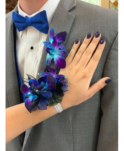 Unique Orchid Corsage and Boutonniere  