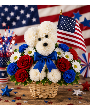 USA Puppy Bloom Basket Call Us for Faster Service & Daily Specials: (915) 303-8500 Text Us to Order Anytime: (915) 505-3708 Your trusted source for Flowers & Delivery in El Paso TX