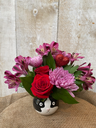 Lovey Kitty arrangement in keepsake cat pot