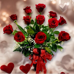 V1 The Classic Valentine Long Stem Red Rose Arrangement