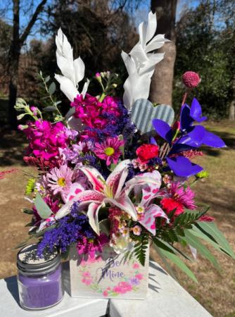 Valentine Arrangement with Mason Jar Candle 