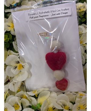 Valentine Car Charm Diffuser with clip Wooly Charm ORDER THROUGH ADD-ON MENU. $50.00 MINIMUM ORDER FOR DELIVERY